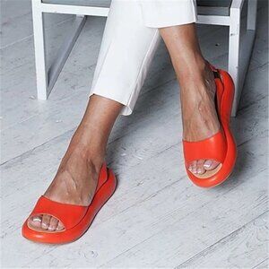 Cute and Comfy Orange Flat Platform Sandals, Size 39